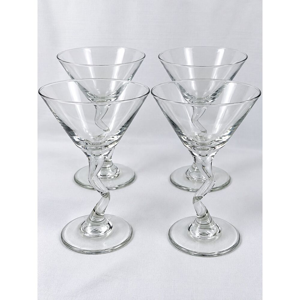 Clear Twisted Stem Martini Cocktail Glasses Set of 4